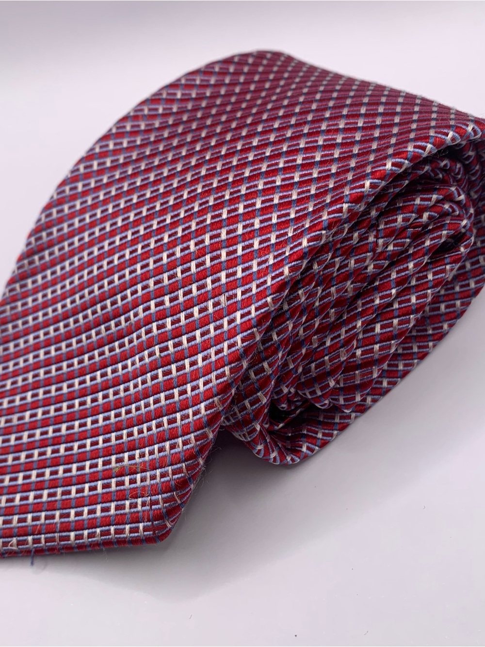 Michael Kors Red Tie with Blue and White Grid Pattern